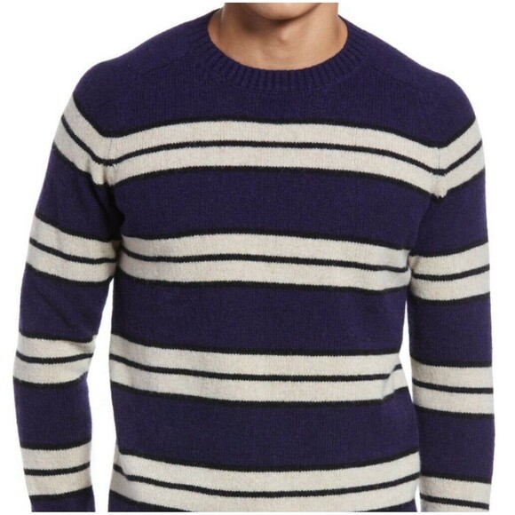 NN07 No Nationality Multi Color Nathan Striped Wool Crew Pullover Sweater Large* - Picture 1 of 15